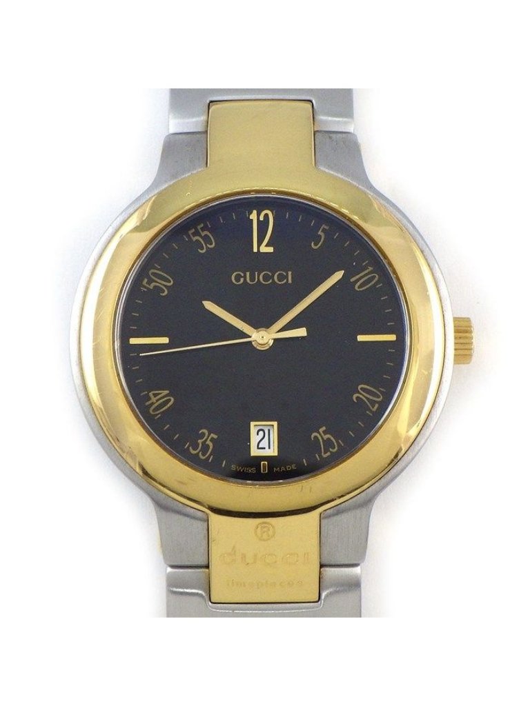 Gucci Watch Black Dial Date Ss Quartz Analog